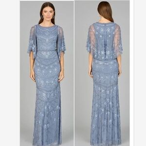 NWT Lara 29091 Dusty Periwinkle High Neck Cape Maxi Dress Size 8